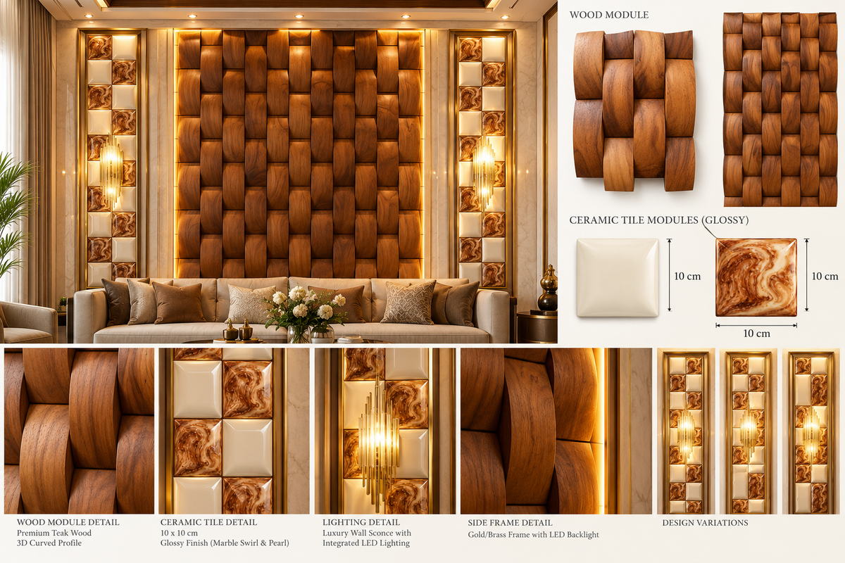 Modern Wall Decoration | Crafted in Teakwood & 3D Porcelain