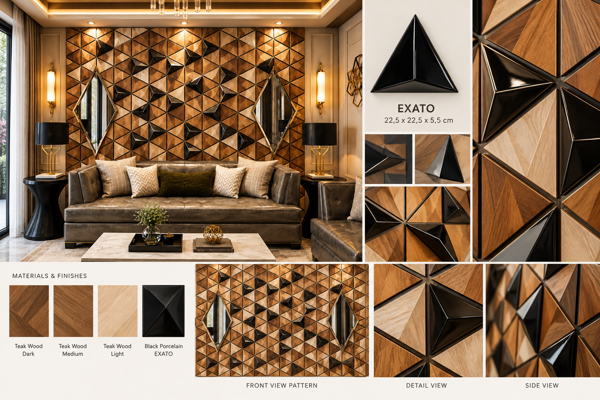 Luxury Wall Decoration | Crafted 3D Porcelain & Teakwood