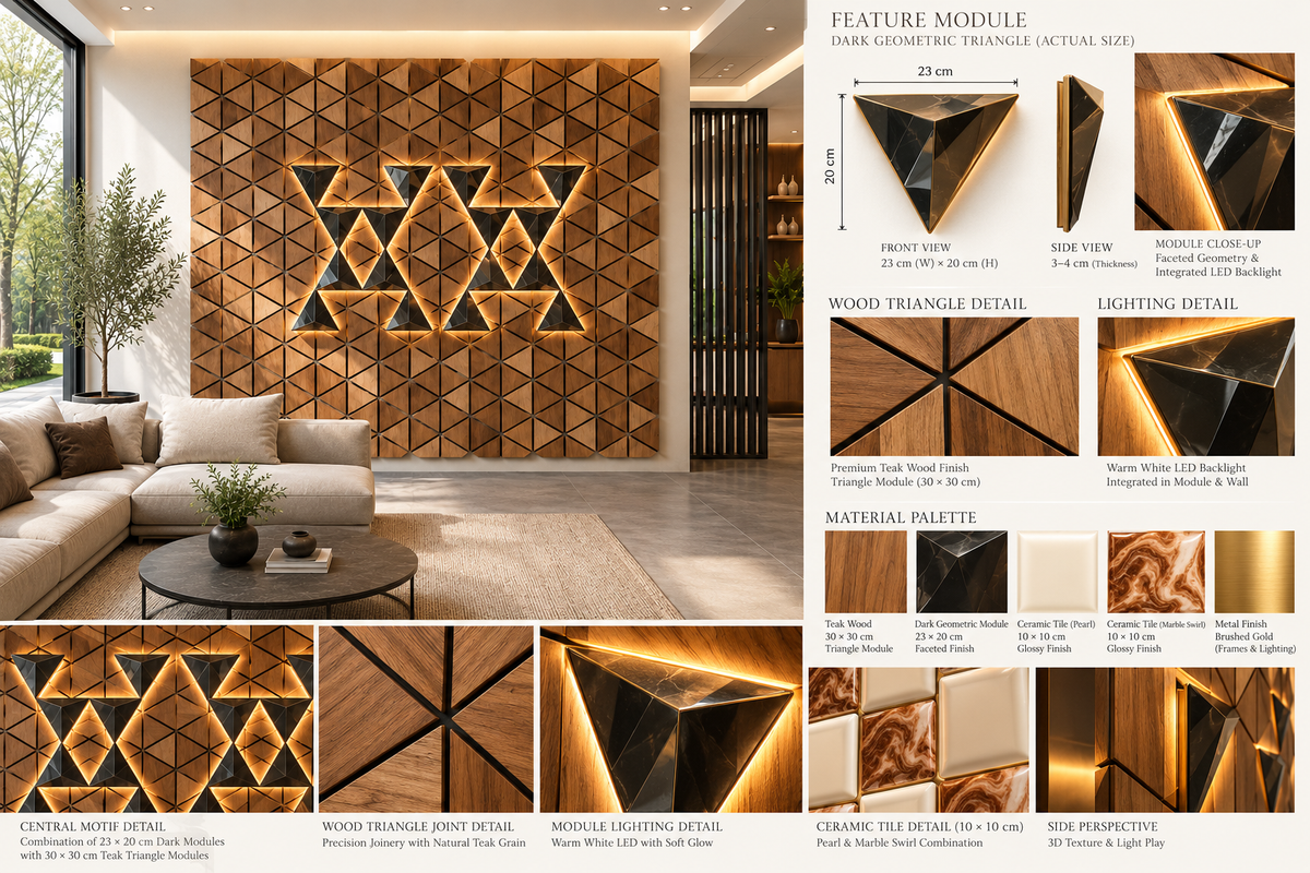 Premium Wall Decoration | Crafted Teakwood & 3D Porcelain
