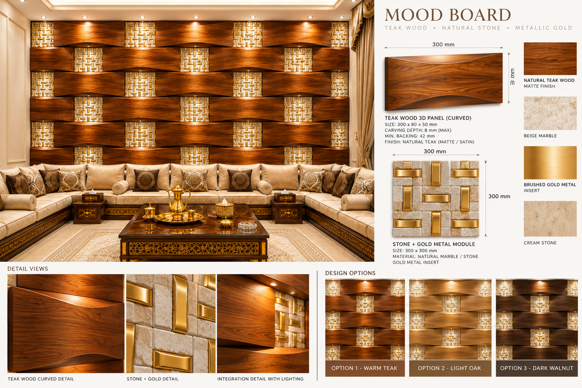 Luxury Wall Decoration | Crafted in Teak Wood & 3D Porcelain