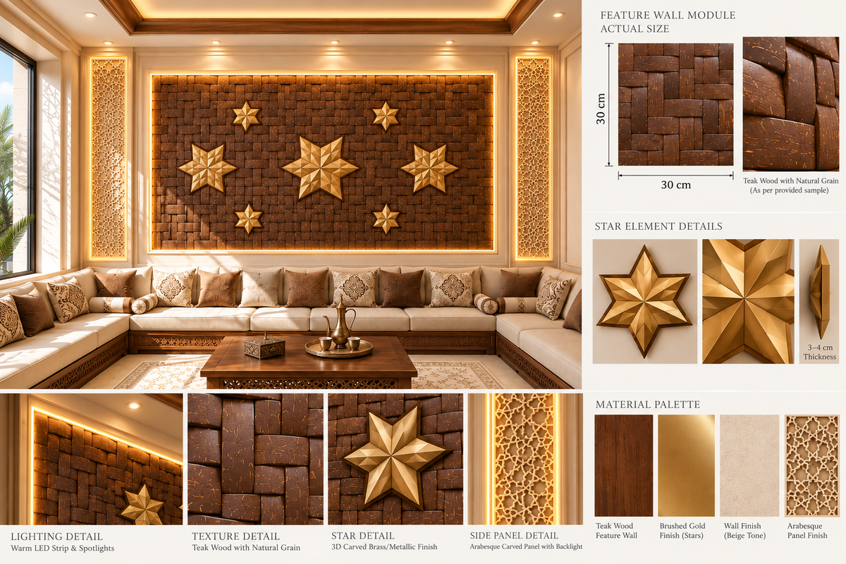 Luxury Wall Decoration | Crafted in Teakwood & 3D Gold Mosaic