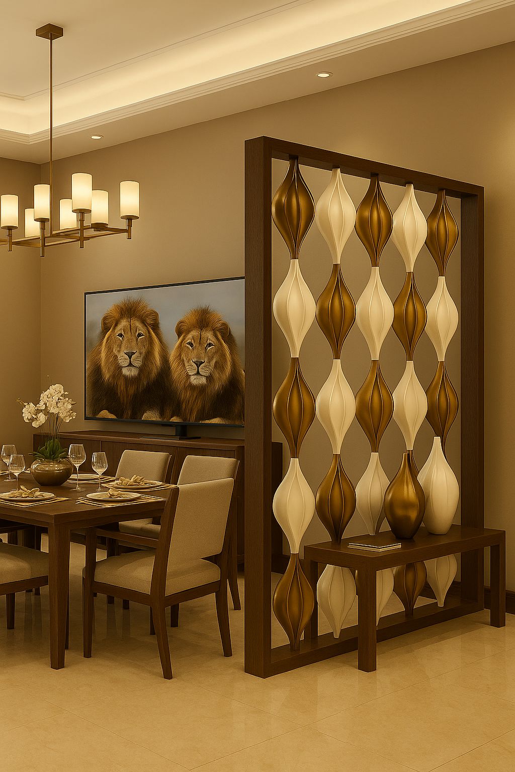 Dual-Tone Sculptural Room Divider with Console Shelf