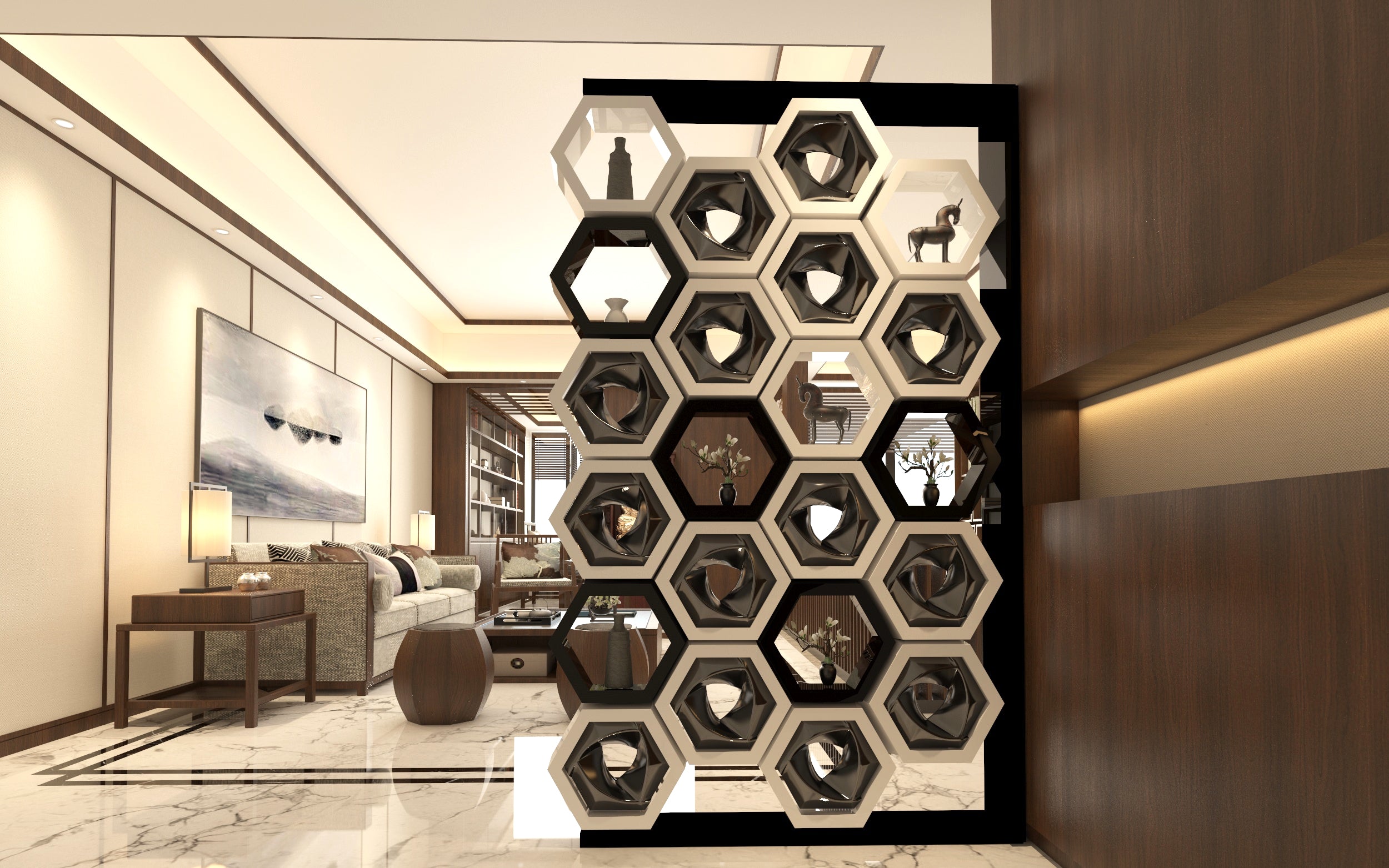 HexaVista Decorative Partition Display Unit