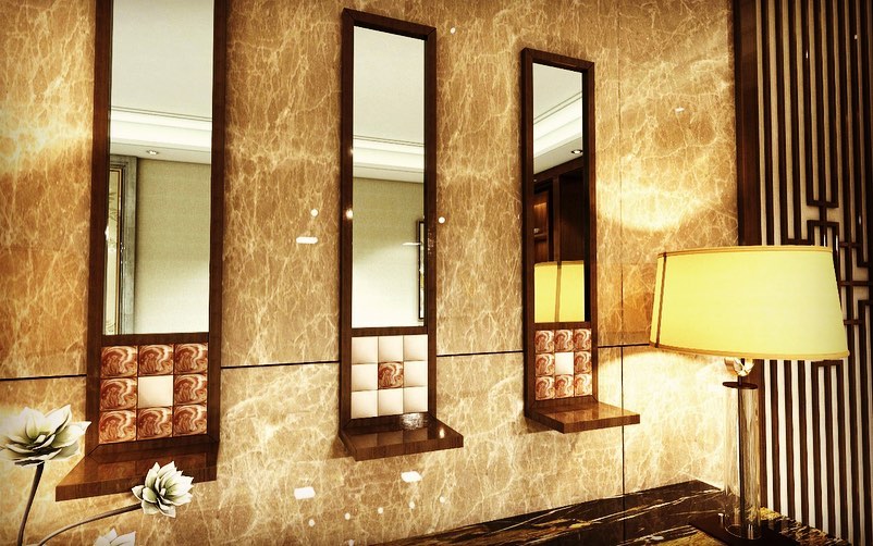 Luxe Marble Mirror Wall Panel with Decorative Mosaic Accents