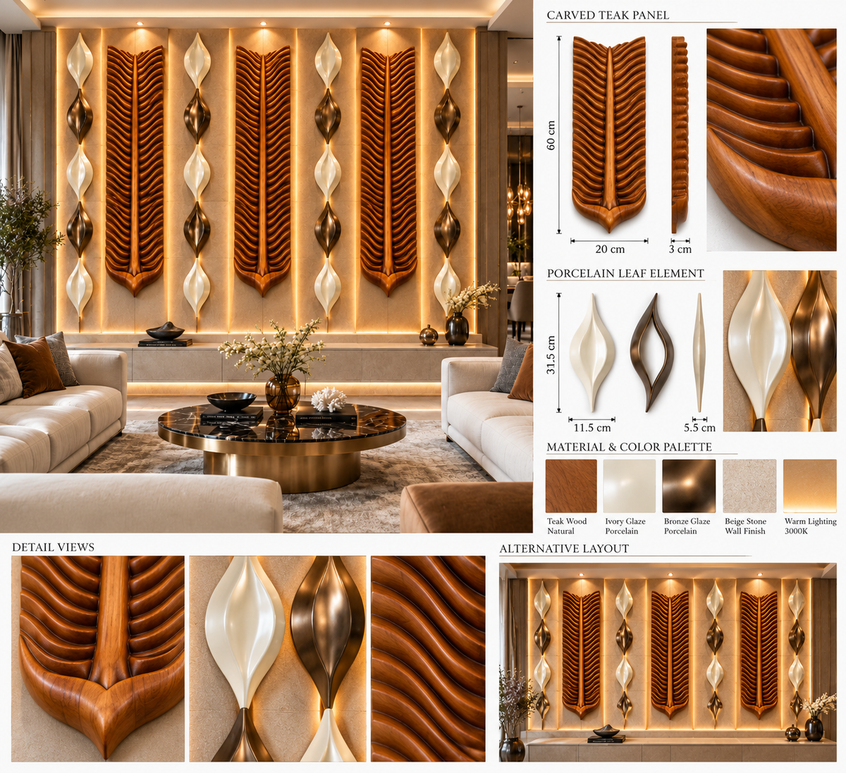 Exclusive Wall Decoration | Crafted in Teakwood & 3D Porcelain