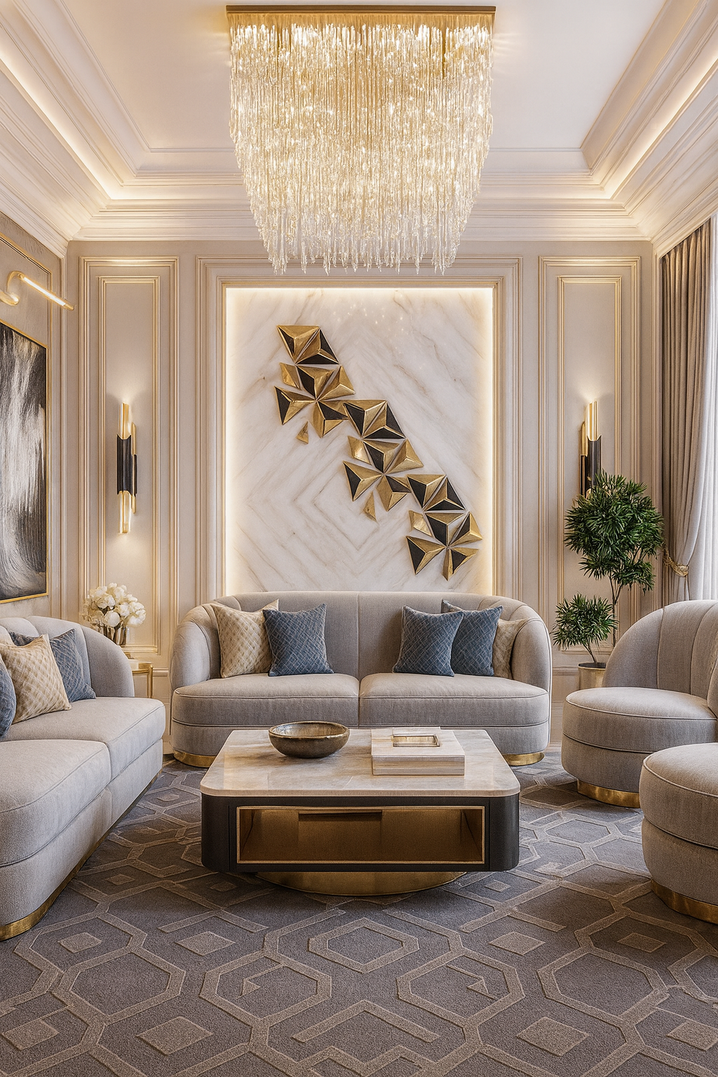 لوحة فن جدار معدنية هندسية فاخرة