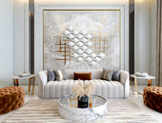 Marble Grid Harmony Wall Art Panel with Sculptural Organic Elements