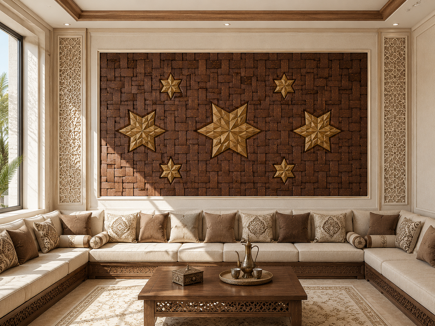 Elegant Wall Decoration Piece | Teak Wood & Leather Mosaic