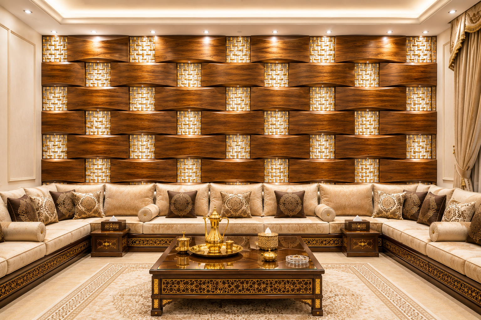 Luxury Wall Decoration Feature | Teak Wood & Shell Texture