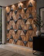 Luxury Wall Decoration Panel | Teak Wood & Stone Mosaic Finish