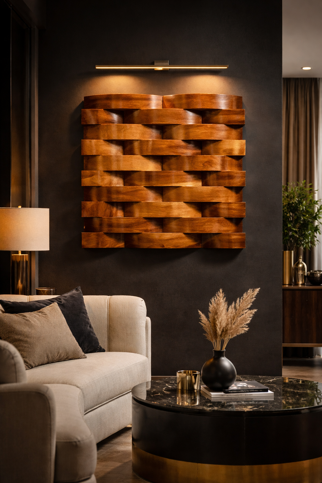 Modern Wall Decoration Panel | Teak Wood & Shell Inlay