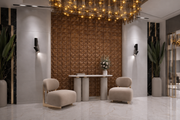 Modern Wall Decoration Piece | Ceramic Art & Teak Wood Base