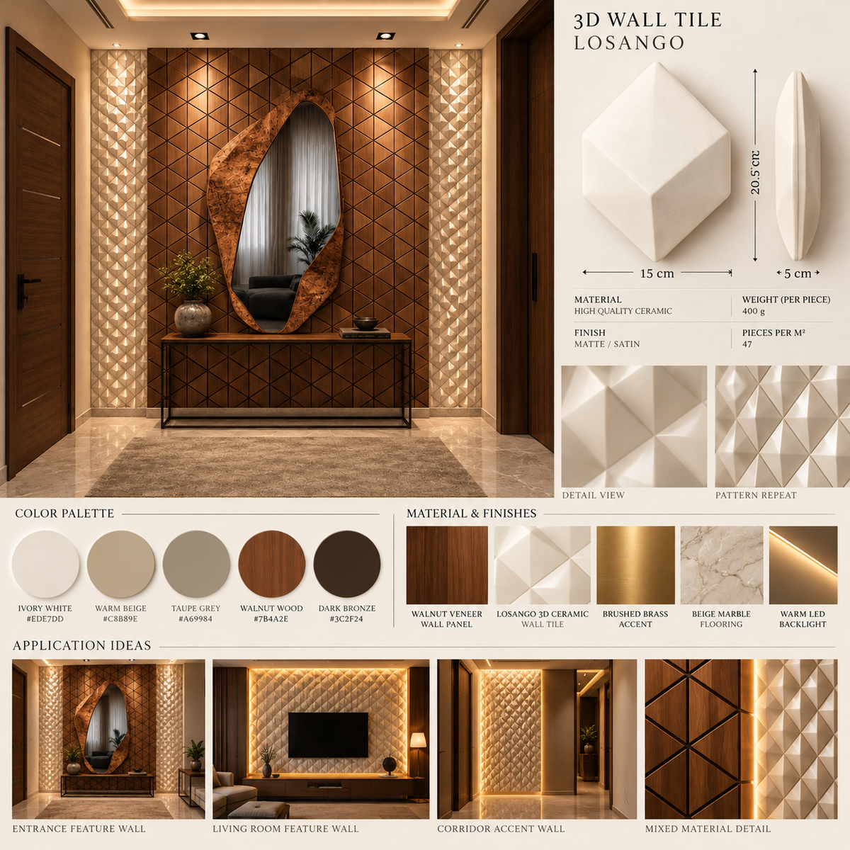 Elegant Wall Decoration | Crafted in Teakwood & 3D Porcelain
