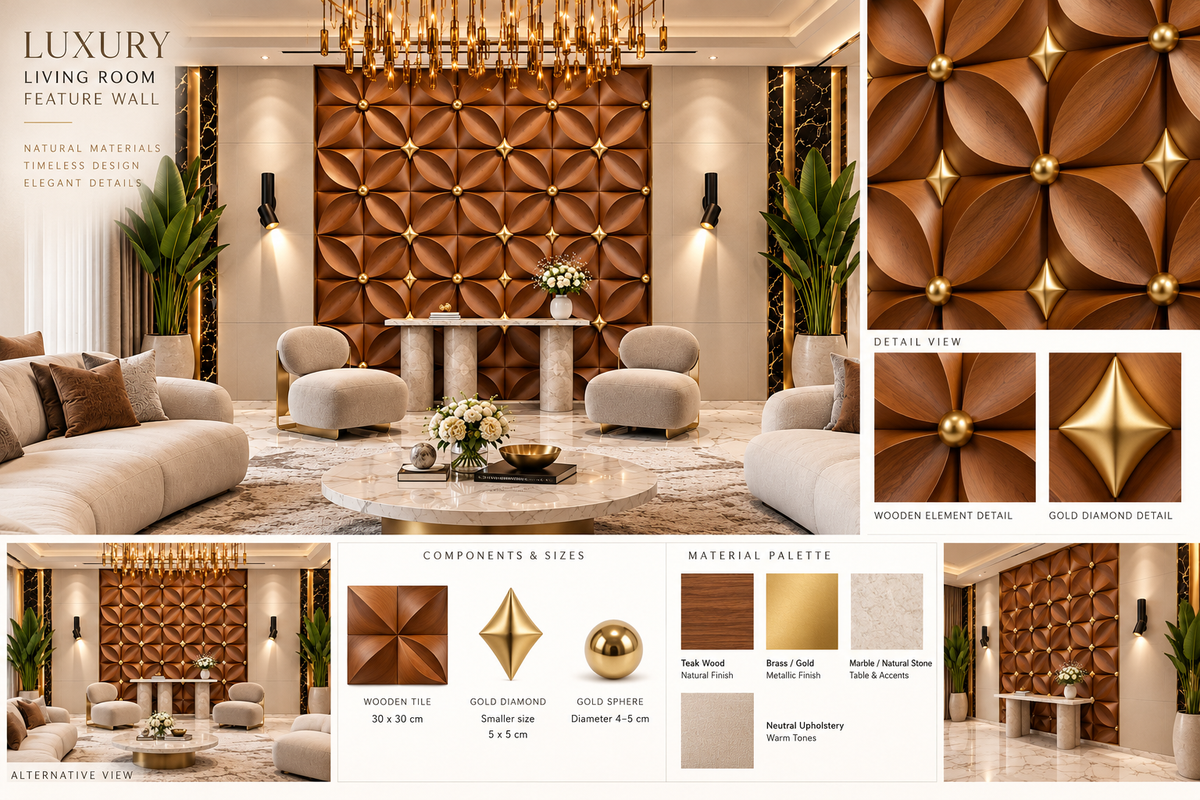 Luxury Wall Decoration | Crafted in Teakwood & 3D Porcelain